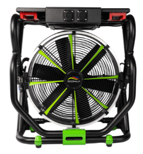 Ventilateur de désenfumage portable Scoralp dans un châssis tubulaire noir et sur batterie M18